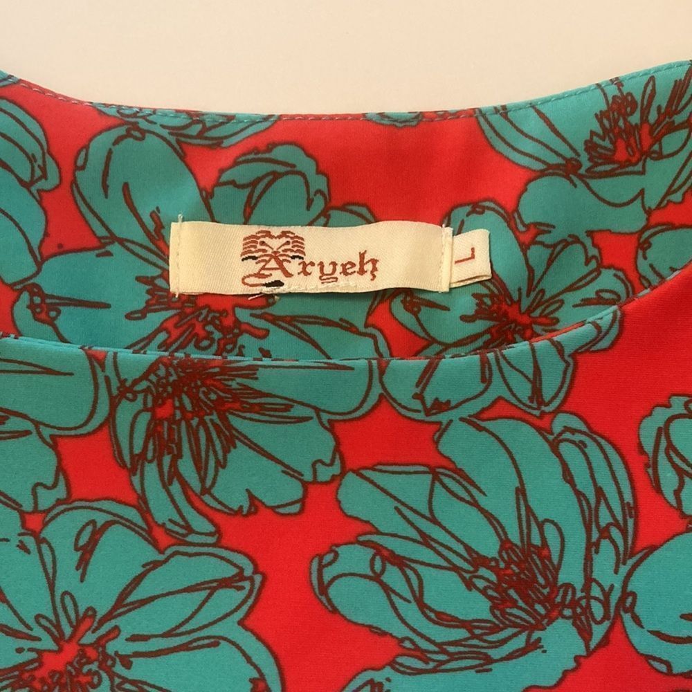 Axueh sheath dress, Floral Turquoise/Coral, wrinkle free Size Large - Picture 8 of 12